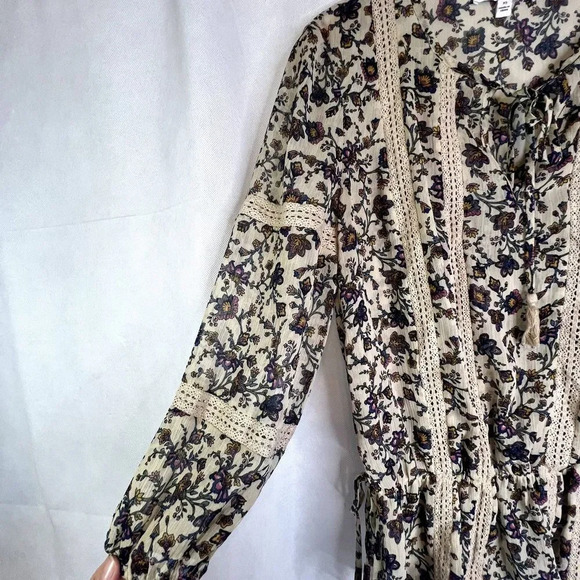 Dr2 Sheer Crochet Lace Strips Peplum Boho Blouse Size XS - Picture 5 of 12